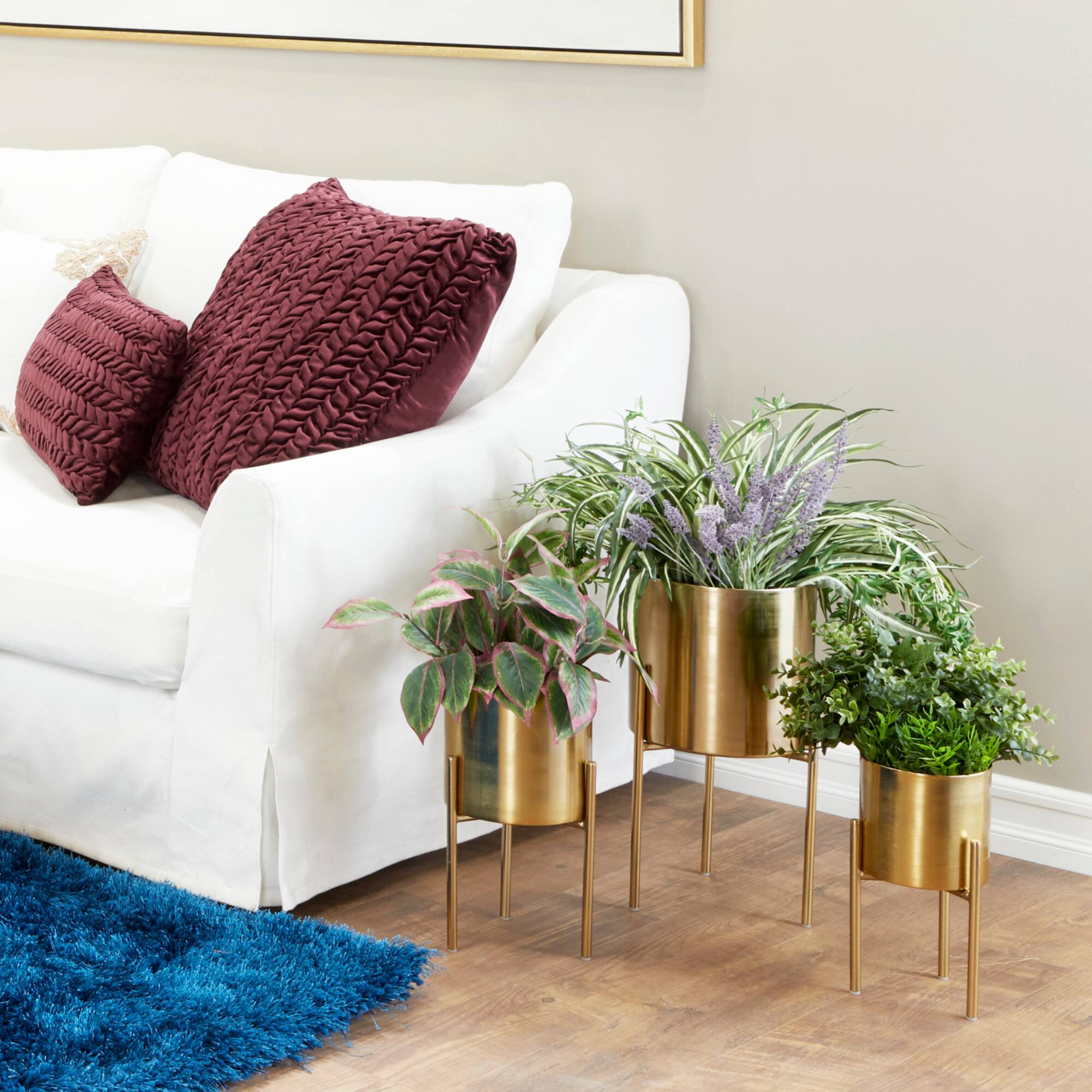 Gold Metal Contemporary Planter Set